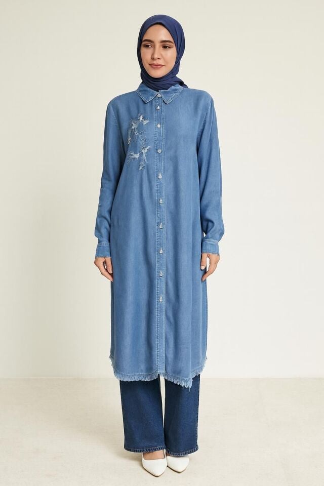 61072 TUNİK GÖÜSÜ NAKIŞ DETAYLI ALTI  SAÇAKLI ÖNDEN DÜĞMELİ TUNİK QYS TUNİK #24-05#