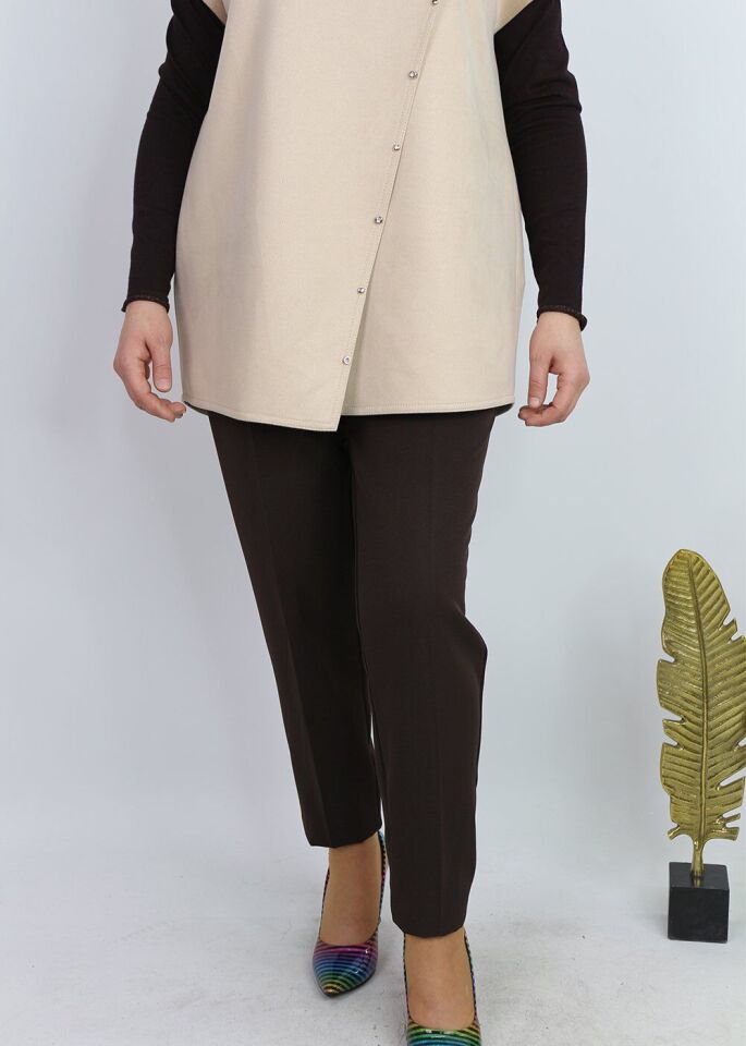 59023 CEP GÖRÜNÜMLÜ BELİ LASTİKLİ KLASİK DAR PAÇA PANTOLON QKS 59023 PANTOLON #23-09#