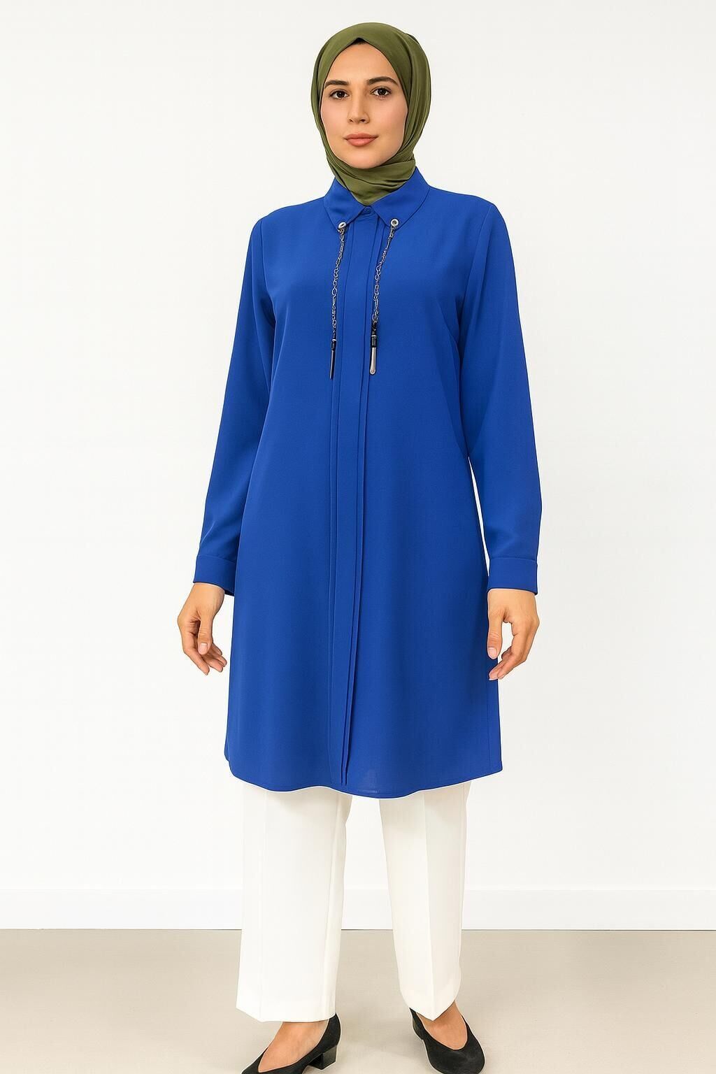 1521 GÖMLEK YAKA KOL UCU MANŞETLİ ÖNDEN DETAYLI ŞIK TUNİK #102429#