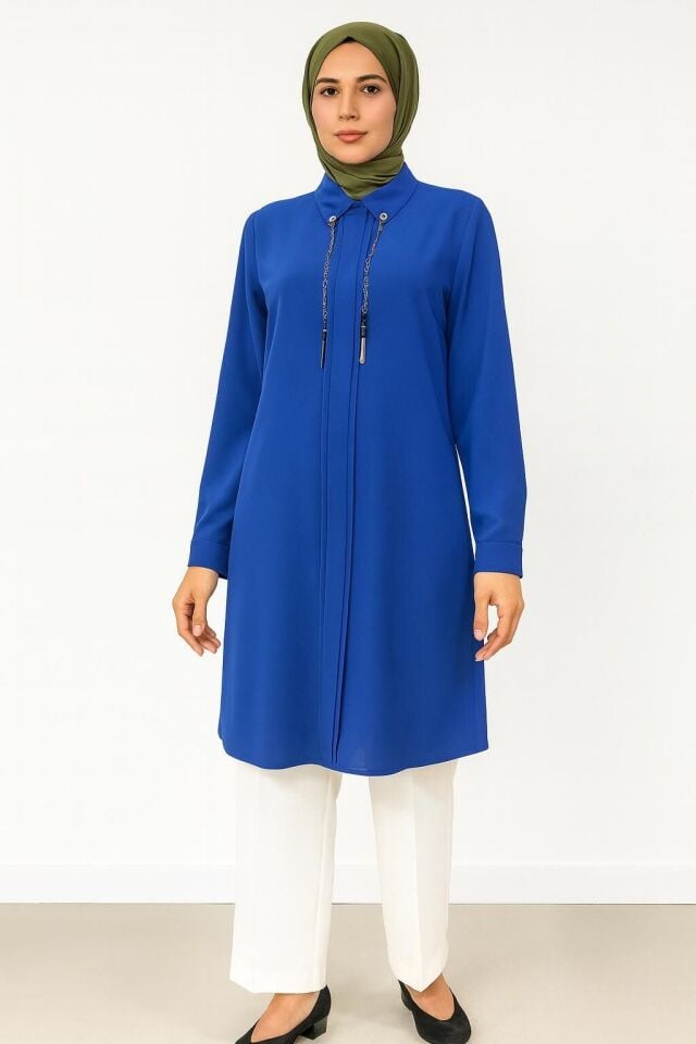 1521 GÖMLEK YAKA KOL UCU MANŞETLİ ÖNDEN DETAYLI ŞIK TUNİK #102429#