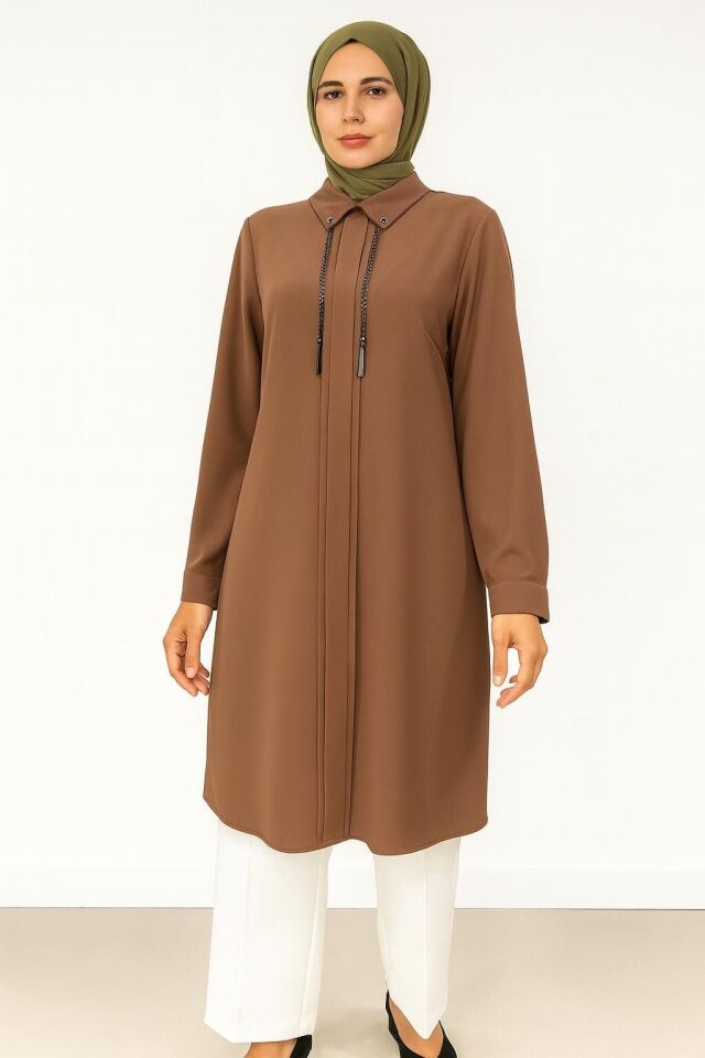 1521 GÖMLEK YAKA KOL UCU MANŞETLİ ÖNDEN DETAYLI ŞIK TUNİK #102429#