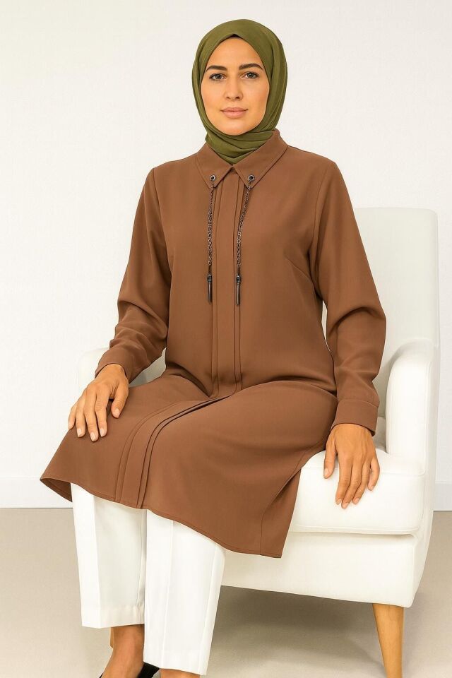 1521 GÖMLEK YAKA KOL UCU MANŞETLİ ÖNDEN DETAYLI ŞIK TUNİK #102429#