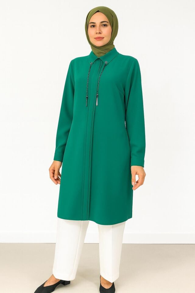 1521 GÖMLEK YAKA KOL UCU MANŞETLİ ÖNDEN DETAYLI ŞIK TUNİK #102429#