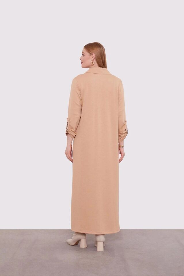 330258 APOLETLİ LEOPAR ŞERİT DETAYLI İKİ İPLİK ELBİSE #01-25#