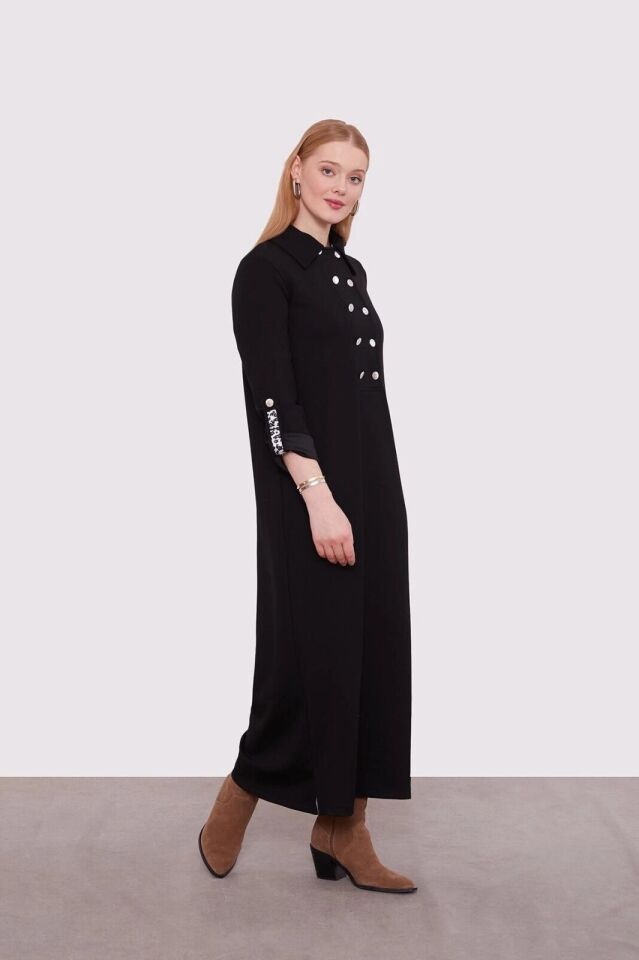 330258 APOLETLİ LEOPAR ŞERİT DETAYLI İKİ İPLİK ELBİSE #01-25#