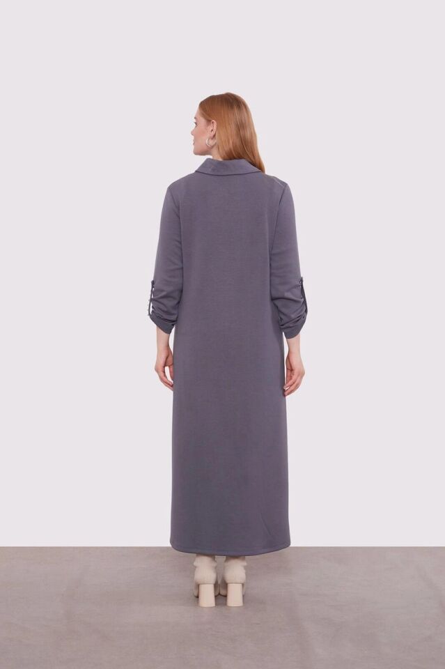 330258 APOLETLİ LEOPAR ŞERİT DETAYLI İKİ İPLİK ELBİSE #01-25#