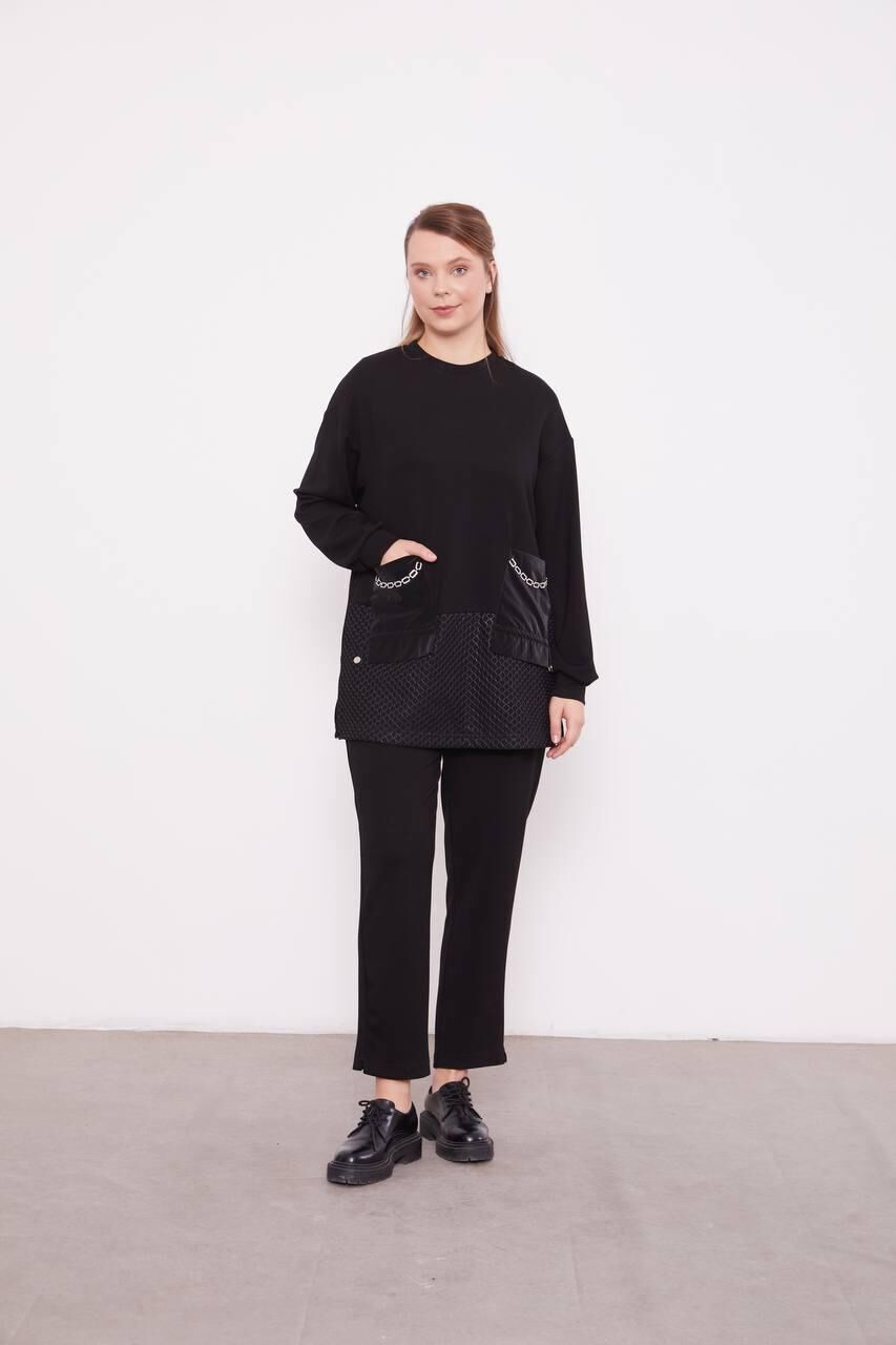 100634 ETEK UCU FİLE DETAYLI CEPLERİ PARAŞÜT KUMAŞ PANTOLONUN BELİ LASTİKLİ SPOR İKİLİ TAKIM #01-25#