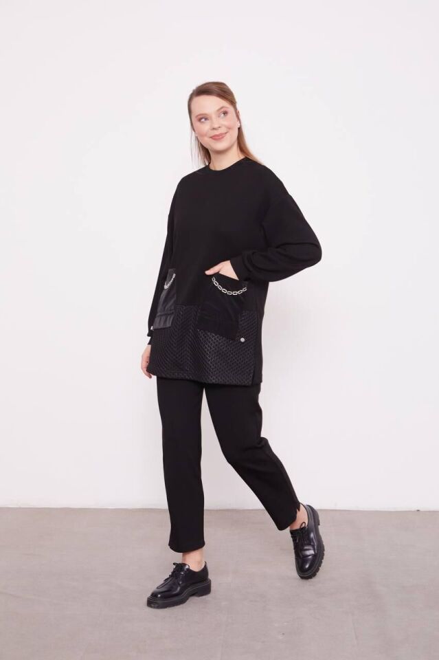 100634 ETEK UCU FİLE DETAYLI CEPLERİ PARAŞÜT KUMAŞ PANTOLONUN BELİ LASTİKLİ SPOR İKİLİ TAKIM #01-25#