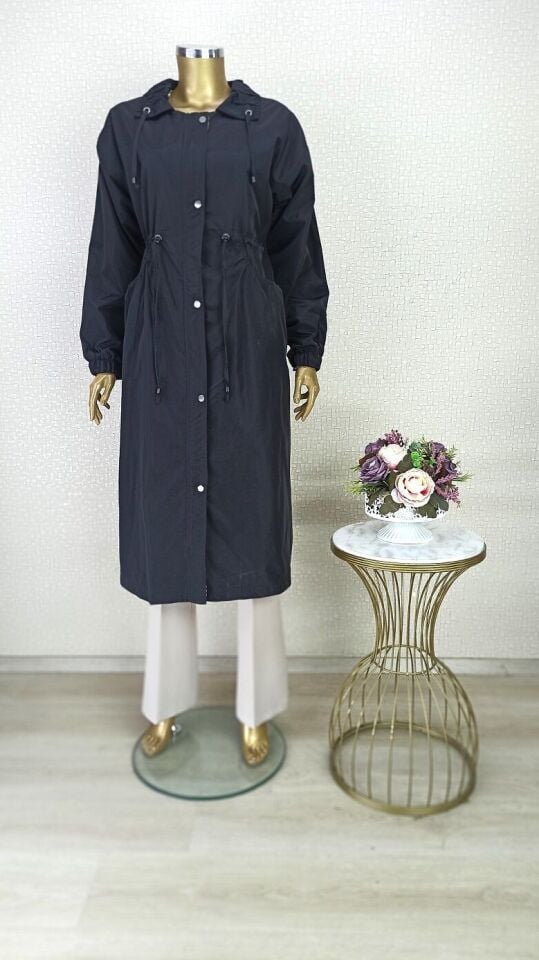 5205 ÖNÜ FERMUARLI VE KÇIT ÇIT DETAYLI CEPLİ BELİ BÜZGÜLÜ KOLU LASTİKLİ TRENÇKOT QKS TRENÇKOT $23-10#