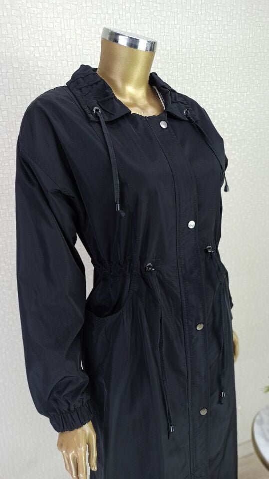 5205 ÖNÜ FERMUARLI VE KÇIT ÇIT DETAYLI CEPLİ BELİ BÜZGÜLÜ KOLU LASTİKLİ TRENÇKOT QKS TRENÇKOT $23-10#