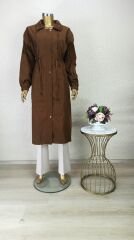5205 ÖNÜ FERMUARLI VE KÇIT ÇIT DETAYLI CEPLİ BELİ BÜZGÜLÜ KOLU LASTİKLİ TRENÇKOT QKS TRENÇKOT $23-10#