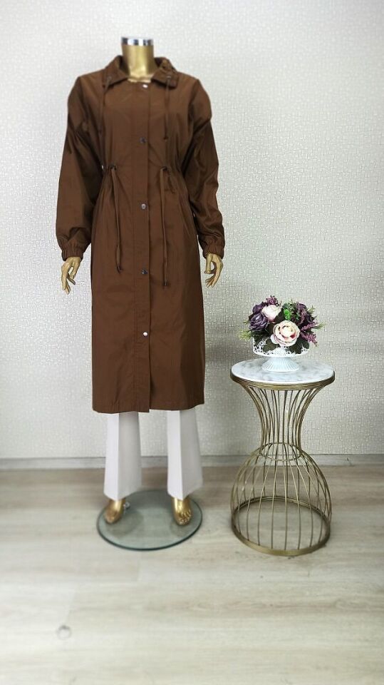 5205 ÖNÜ FERMUARLI VE KÇIT ÇIT DETAYLI CEPLİ BELİ BÜZGÜLÜ KOLU LASTİKLİ TRENÇKOT QKS TRENÇKOT $23-10#