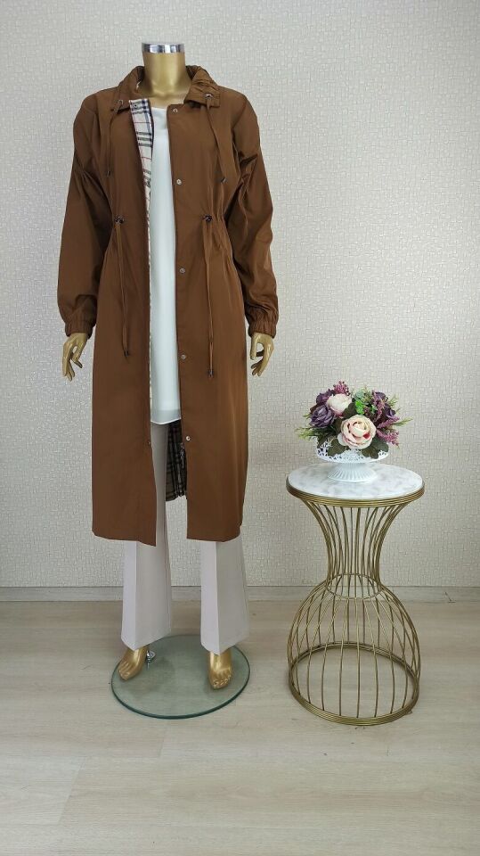 5205 ÖNÜ FERMUARLI VE KÇIT ÇIT DETAYLI CEPLİ BELİ BÜZGÜLÜ KOLU LASTİKLİ TRENÇKOT QKS TRENÇKOT $23-10#