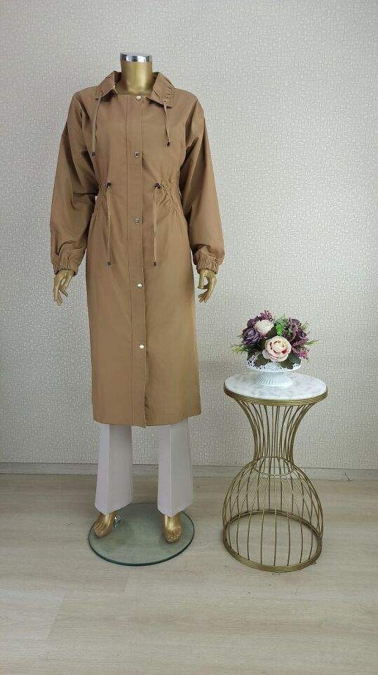 5205 ÖNÜ FERMUARLI VE KÇIT ÇIT DETAYLI CEPLİ BELİ BÜZGÜLÜ KOLU LASTİKLİ TRENÇKOT QKS TRENÇKOT $23-10#