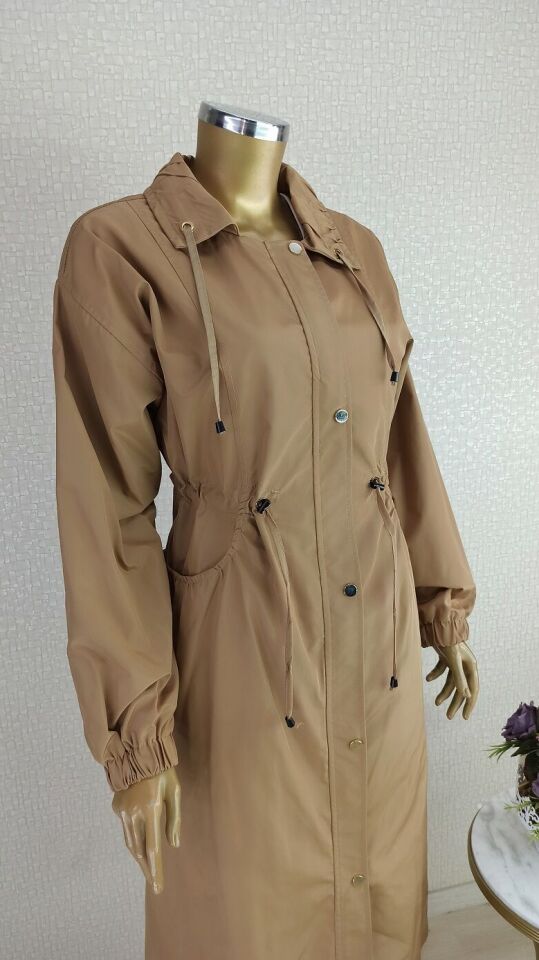 5205 ÖNÜ FERMUARLI VE KÇIT ÇIT DETAYLI CEPLİ BELİ BÜZGÜLÜ KOLU LASTİKLİ TRENÇKOT QKS TRENÇKOT $23-10#