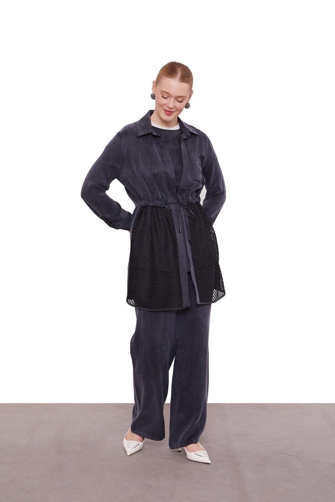 100612 BELİ BÜZGÜLÜ ÖNÜ FİLE DETAYLI İÇ BLUZ SIFIR KOL PANTOLON BELİ MANŞETLİ ÜÇLÜ KUPRA SPOR TAKIM #01-25#