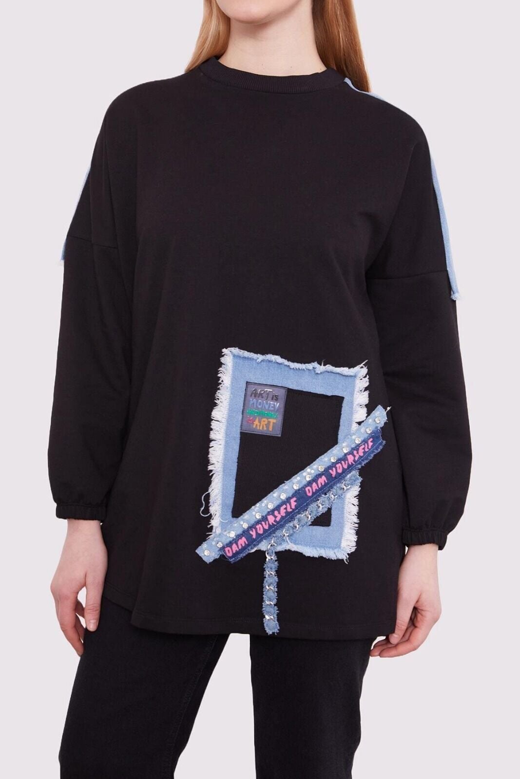 270119 ŞERİT AKSESUAR DETAYLI KOL UCU LASTİKLİ SPOR TUNİK #01-25#