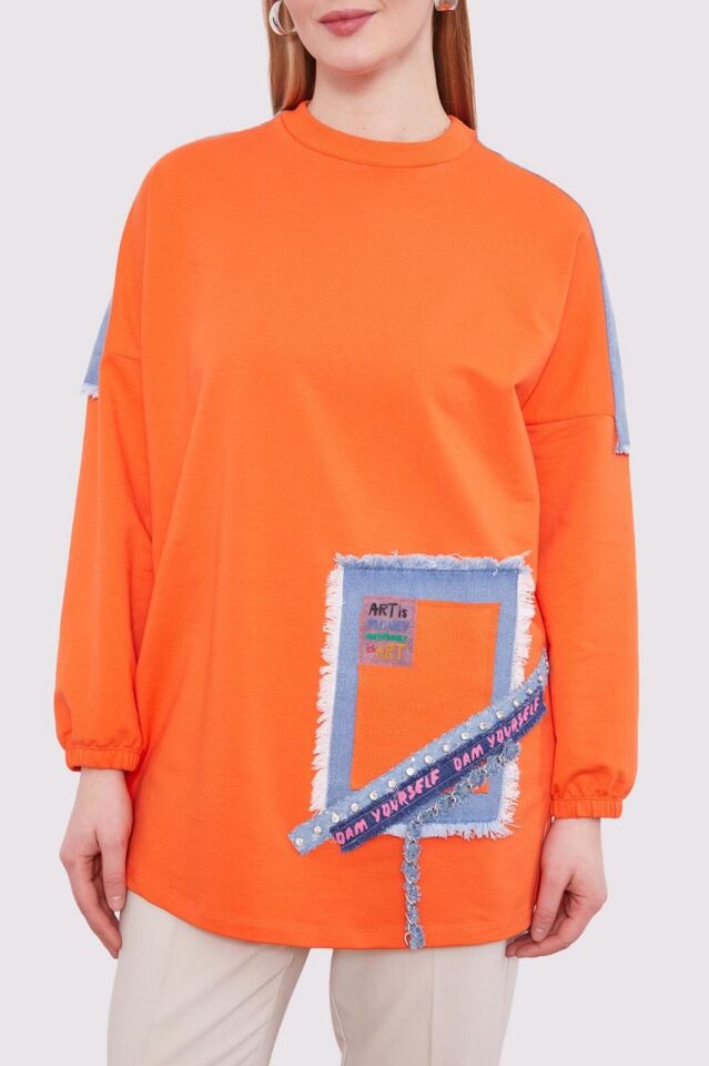 270119 ŞERİT AKSESUAR DETAYLI KOL UCU LASTİKLİ SPOR TUNİK #01-25#