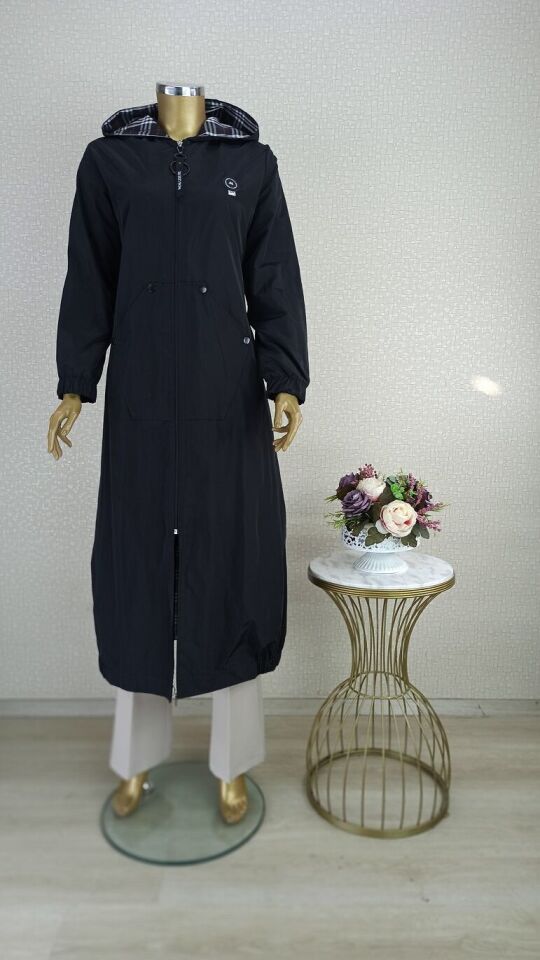 5210 ÖNÜ FERMUARLI KAPÜŞONLU KOL UCU VE ETEĞİ LASTİKLİ CEPLİ TRENÇKOT QKS TRENÇ #23-10#