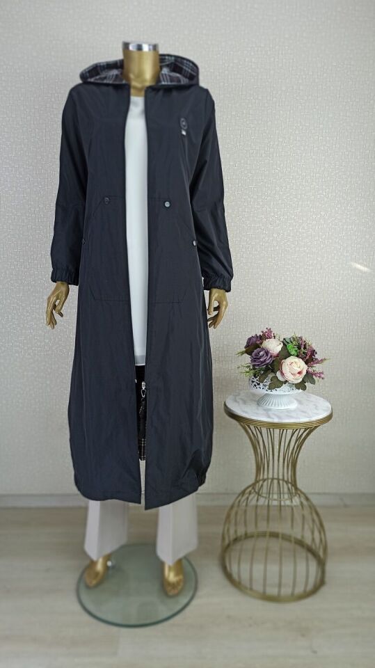 5210 ÖNÜ FERMUARLI KAPÜŞONLU KOL UCU VE ETEĞİ LASTİKLİ CEPLİ TRENÇKOT QKS TRENÇ #23-10#