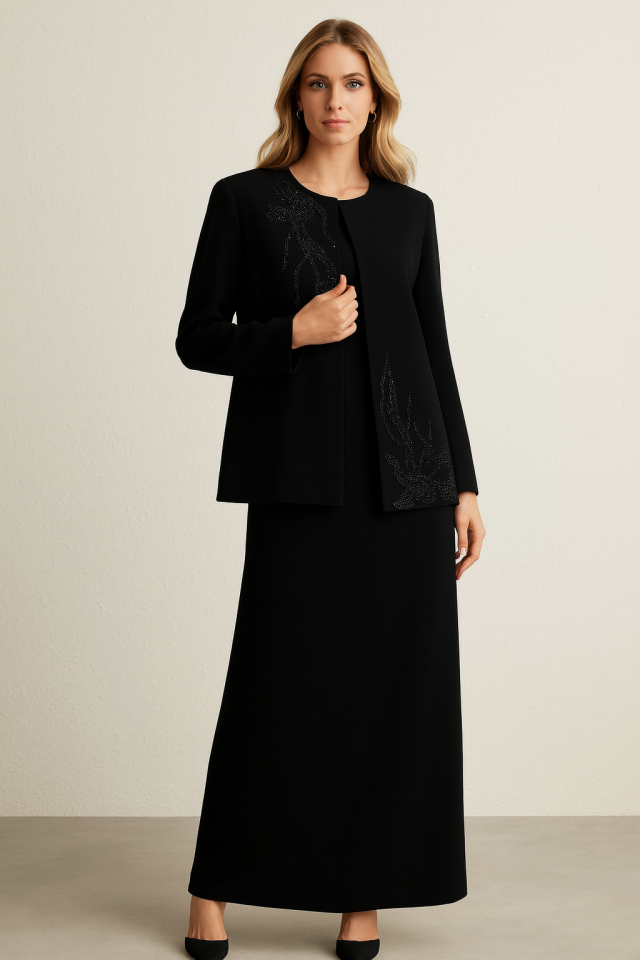 Y1167 YAKASI VE KOL UCU TAŞ DETYLI 3 LÜ ŞIK ETEKLİ TAKIM QKS TAKIM #24-02#