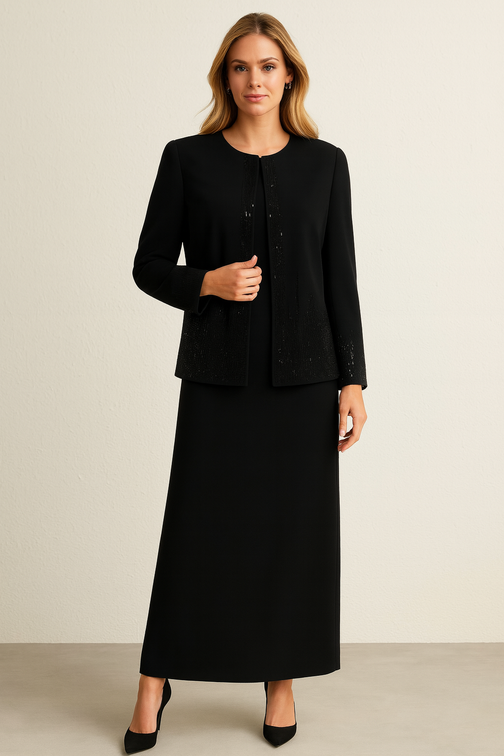 Y1248 KOL UCU ATAŞLI CEKETİN ÖNÜ TAŞLI İÇ ELBİSE SIFIR KOL BELİ TAŞLI İKİLİ ŞIK TAKIM QYS TAKIM #24-02#