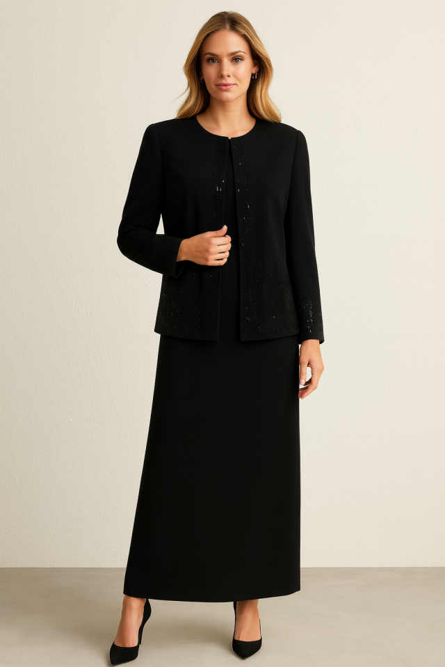 Y1248 KOL UCU ATAŞLI CEKETİN ÖNÜ TAŞLI İÇ ELBİSE SIFIR KOL BELİ TAŞLI İKİLİ ŞIK TAKIM QYS TAKIM #24-02#