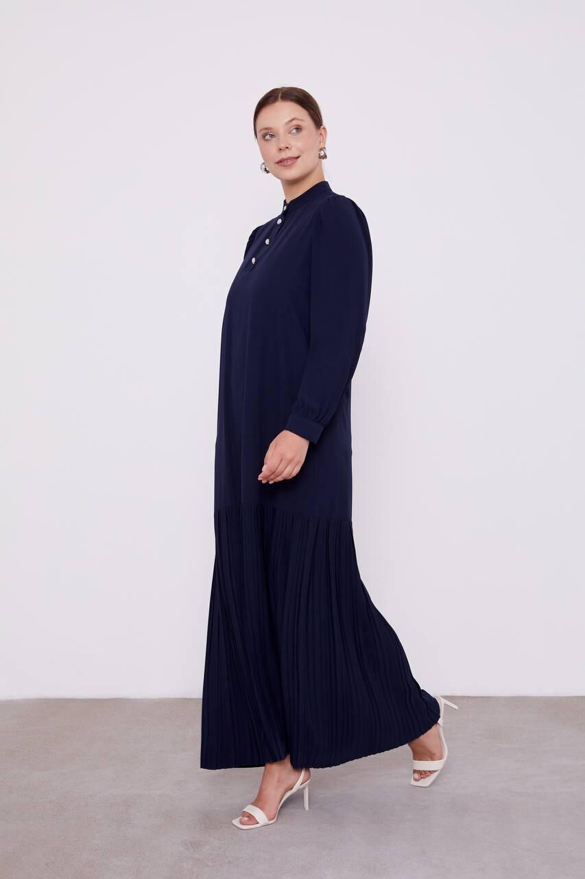 330183 ÖNÜ YARIM DÜĞMELİ BALON KOL ALT KISIM PİLİSELİ GÜNLÜK ELBİSE #02-25#