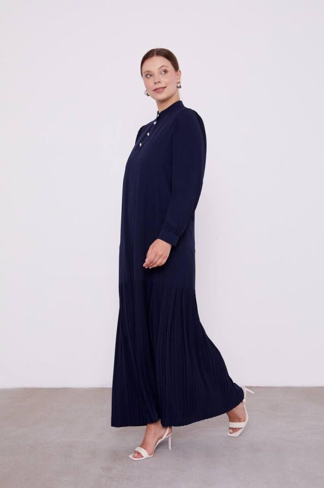 330183 ÖNÜ YARIM DÜĞMELİ BALON KOL ALT KISIM PİLİSELİ GÜNLÜK ELBİSE #02-25#