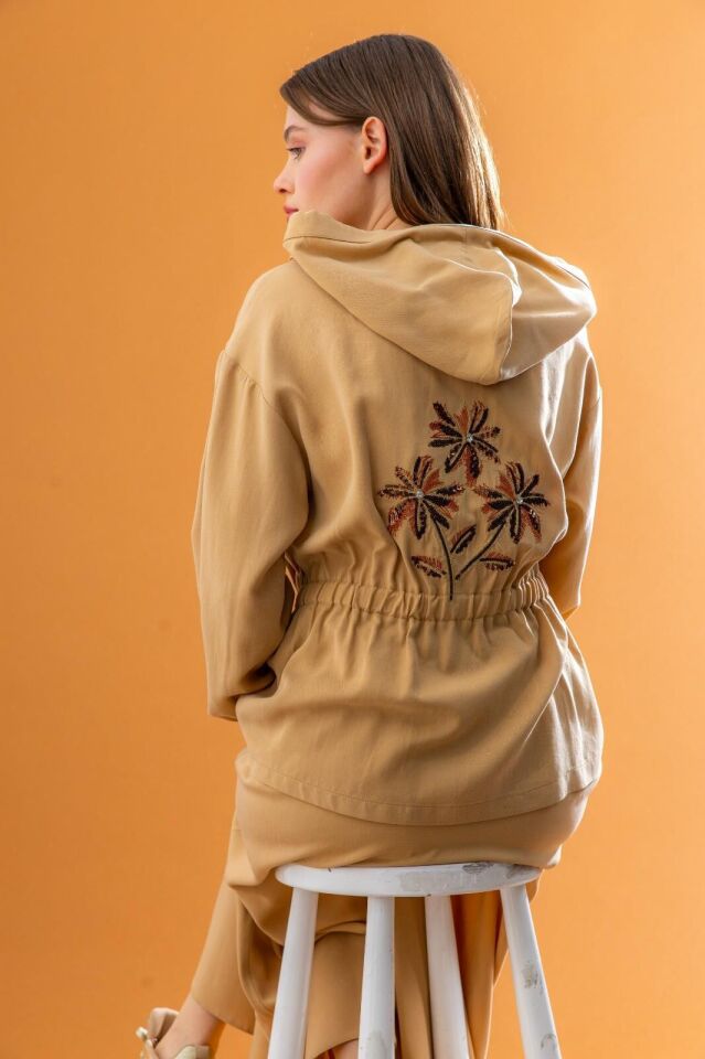 1612 CEKET ÖNÜ FERMUARLI BELİ LASTİK DETAYLI ÖNÜ VE SIRTI ÇİÇEK İŞLEMELİ KAPİŞONLU ETEĞİN BELİ LASTİKLİ İKİLİ TAKIM #03-25#