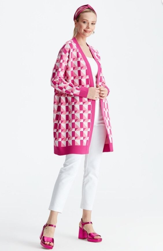 21153 GEOMETRİK DESENLİ RAYON HIRKA QKS HIRKA 21153 #23-10#