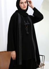43824 İÇİ UZUN KOLLU HIRKASI SATEN VE TAŞ DETAYLI KOLLARI KATLI İKİ İPLİK 2Lİ TAKIM