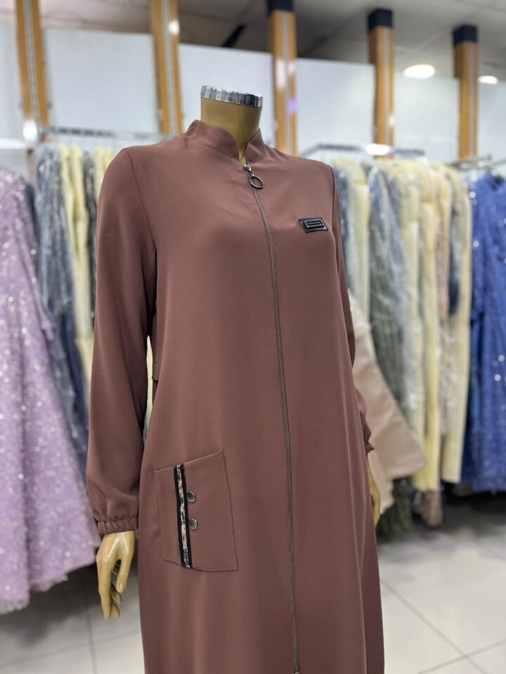 1014 ÖNDEN FERMUARLI KOL UCU LASTİKLİ  CEPLİ LEOPAR LASTİKLİ GİY ÇIK KAP QYS KAP 1014 #24-03#