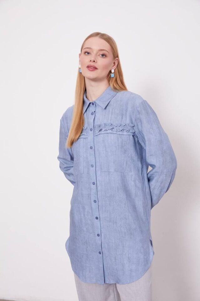 210134 ÖNÜ DÜĞMELİ GÖĞSÜ TAŞ DETAYLI FIRFIR DETAYLI GÖMLEK #04-25#