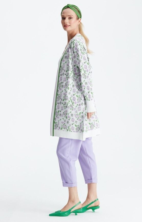 21161 ÇİÇEK DESENLİ  RAYON HIRKA QKS HIRKA 21161 #23-103