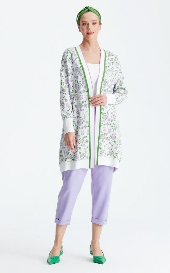 21161 ÇİÇEK DESENLİ  RAYON HIRKA QKS HIRKA 21161 #23-103