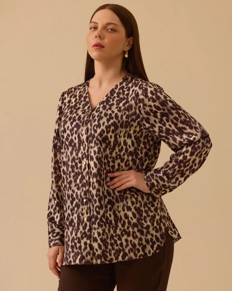 4008 BÜYÜK BEDEN FULAR DETAYLI LEOPAR DESENLİ GÖMLEK #26#