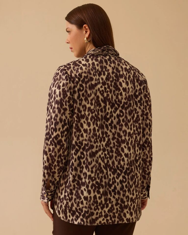 4008 BÜYÜK BEDEN FULAR DETAYLI LEOPAR DESENLİ GÖMLEK #26#