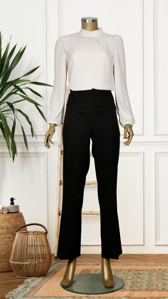 59060 BELİ  LASTİKLİ BOL PAÇA PANTOLON QYS PANTOLON 59060 #23-06# 44 - SİYAH