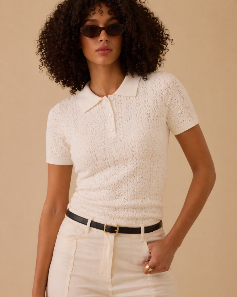 10007 ÖNDEN DÜĞMELİ POLO YAKA TRİKO BLUZ #2026#