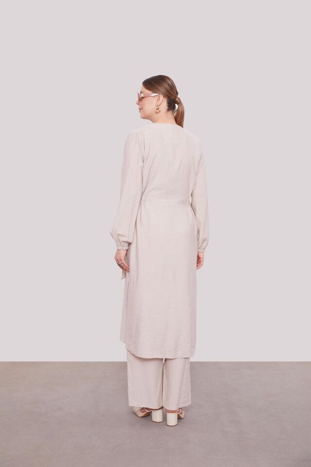 100537 KOL UCU LASTİKLİ BELİ BÜZGÜLÜ UZUN İKİLİ TAKIM #02-25#