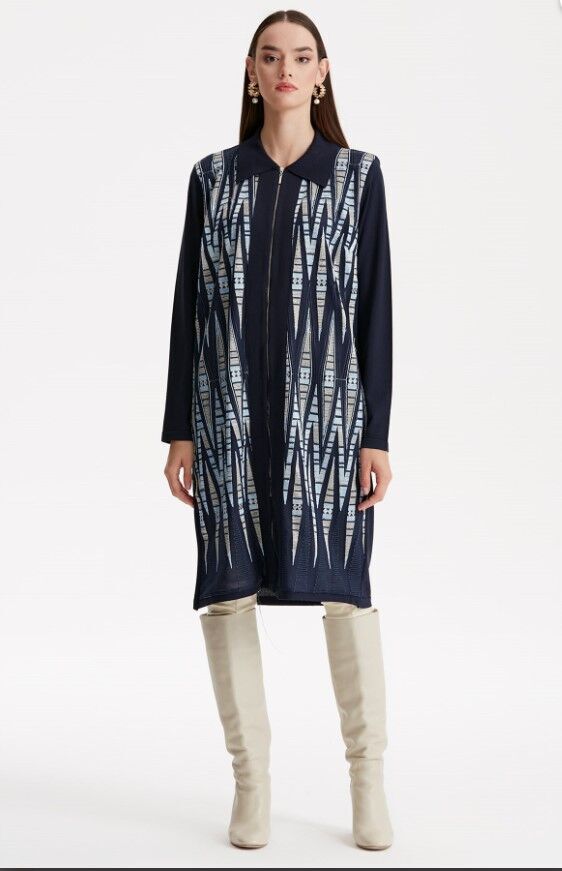 21238 ÖNÜ DANTEL DETAYLI POLO YAKA RAYON HIRKA QKS HIRKA 21238 #23-103