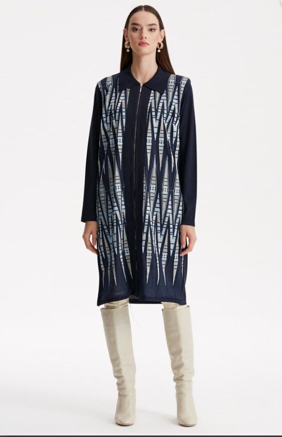 21238 ÖNÜ DANTEL DETAYLI POLO YAKA RAYON HIRKA QKS HIRKA 21238 #23-103