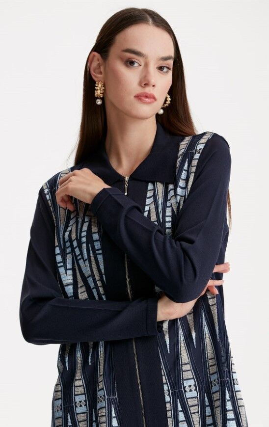 21238 ÖNÜ DANTEL DETAYLI POLO YAKA RAYON HIRKA QKS HIRKA 21238 #23-103