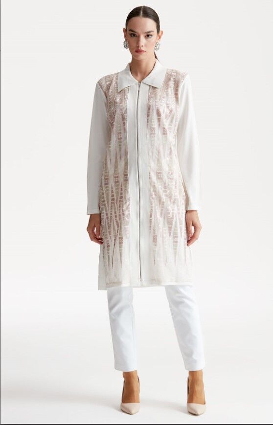 21238 ÖNÜ DANTEL DETAYLI POLO YAKA RAYON HIRKA QKS HIRKA 21238 #23-103