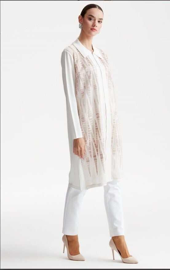 21238 ÖNÜ DANTEL DETAYLI POLO YAKA RAYON HIRKA QKS HIRKA 21238 #23-103