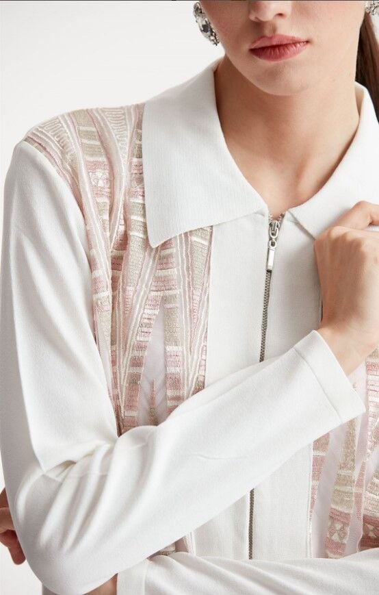 21238 ÖNÜ DANTEL DETAYLI POLO YAKA RAYON HIRKA QKS HIRKA 21238 #23-103