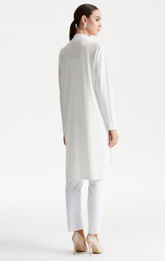 21238 ÖNÜ DANTEL DETAYLI POLO YAKA RAYON HIRKA QKS HIRKA 21238 #23-103