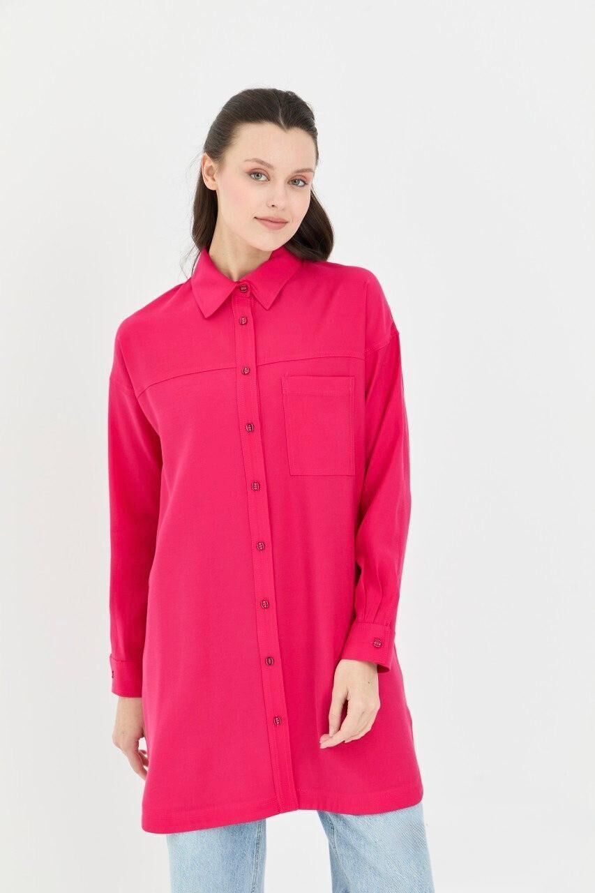 61012 ÖNDEN DÜĞMELİ CEPLİ KLASİK SPOR GÖMLEK #06-25# 42 - FUŞYA