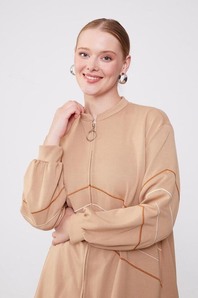 140250 ÖNÜ NAKIŞ DETAYLI FERMUARLI KOL UCU MANŞETLİ İKİLİ SPOR TAKIM #01-25#